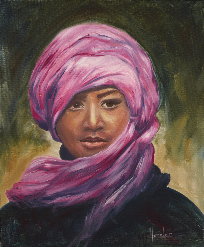 Jeune Turkménistan 60x73 500€ jeune visage de turkménistan, encadré d'un turban éblouissant